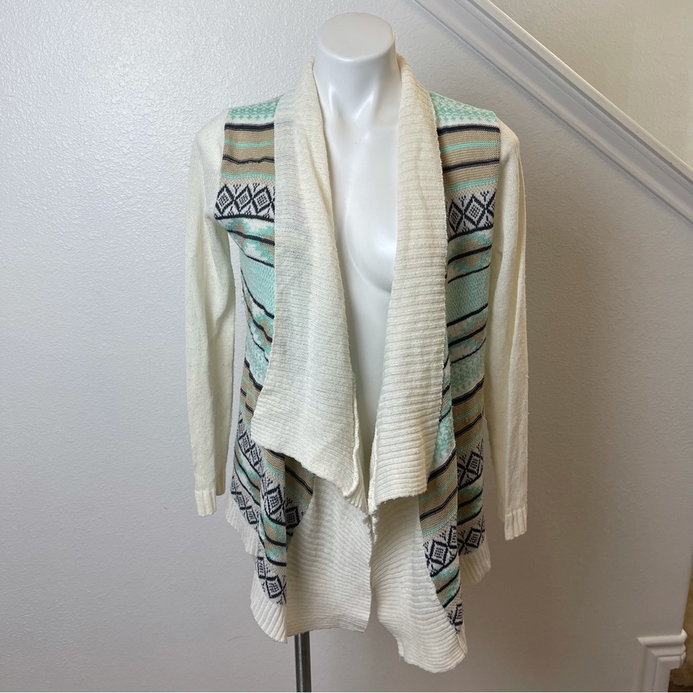 Say what brand Mint and tan cardigan size M